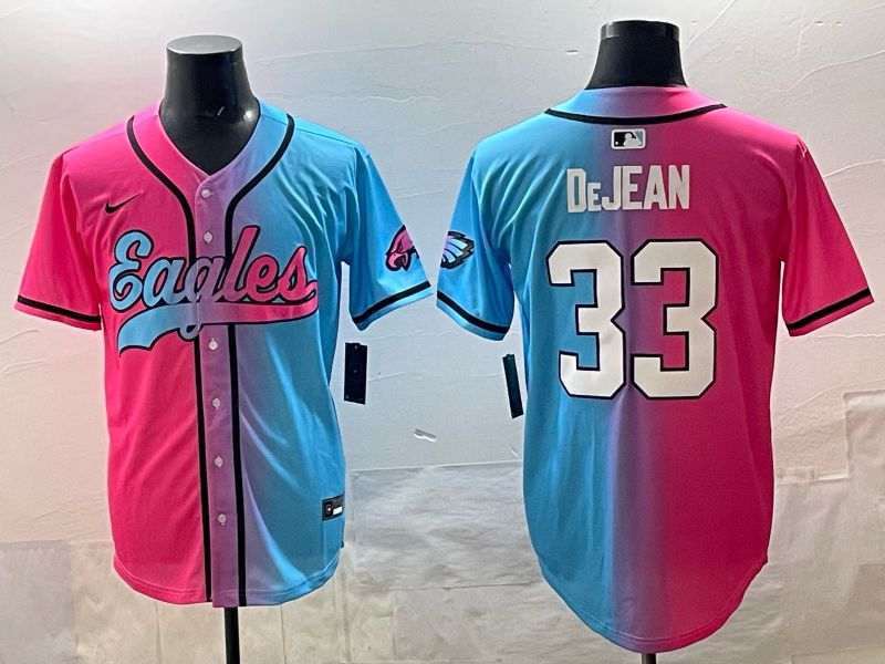 Men 2025 Philadelphia Eagles #33 Dejean Blue pink Nike Limited NFL Jersey style 01